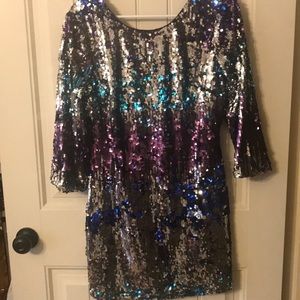 Ark & Co multi color silver sequin mini dress